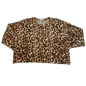 ANTISTAR Cheetah Print Long Sleeve Cropped Shirt Womens Size L